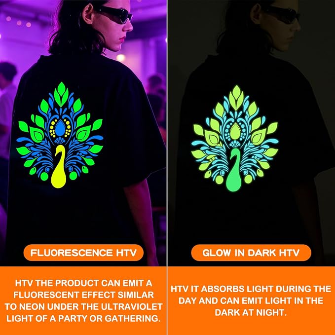 FUNKAKA Glow in The Dark & Fluorescence Heat Transfer Vinyl Bundle, 16 Pack 12"