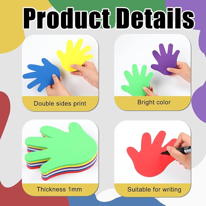 Ireer 48 Pcs Large Foam Hand Cutouts 6 Inch Assorted Color Handprint Die Cuts