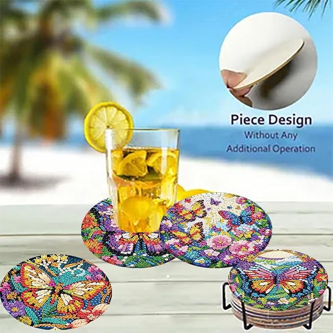 8 Pack Diamond Art Coasters, Butterfly Diamond Painting Coasters Kits |