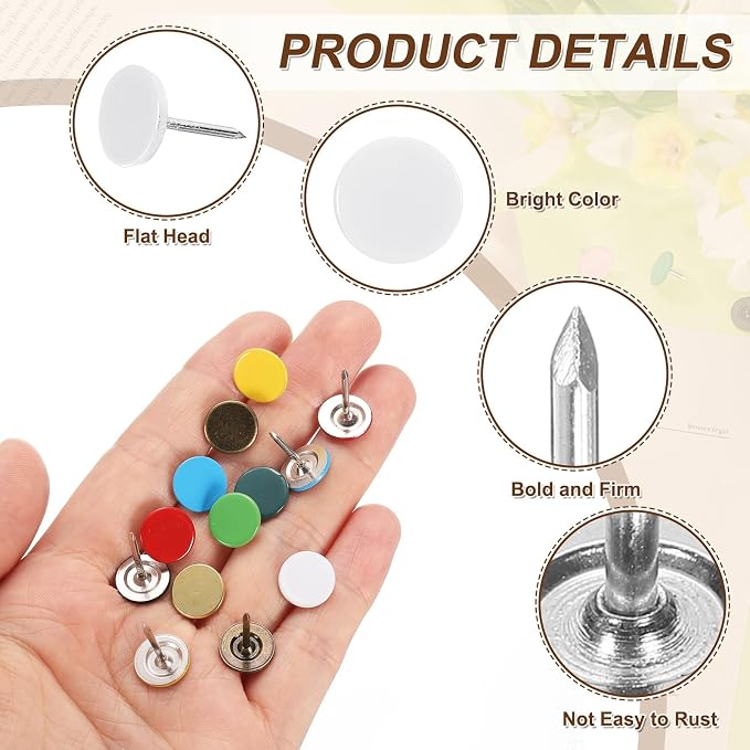 uxcell 150Pcs Upholstery Tacks, 11mmx17mm Flat Head Thumb Tack Decorative