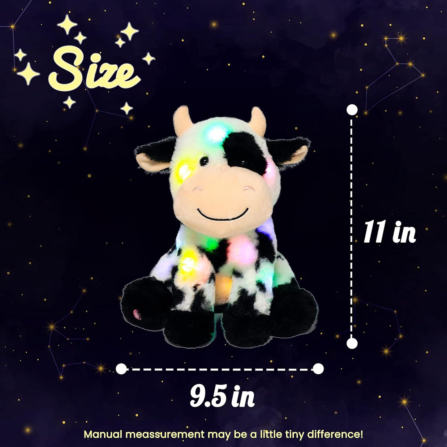 Hopearl LED Plush Smile Cow Lighting Up Stuffed Animal Diary Cattle Floppy Night Lights Glow in The Dark Birthday Festival for Kids Toddler Girls, 11''