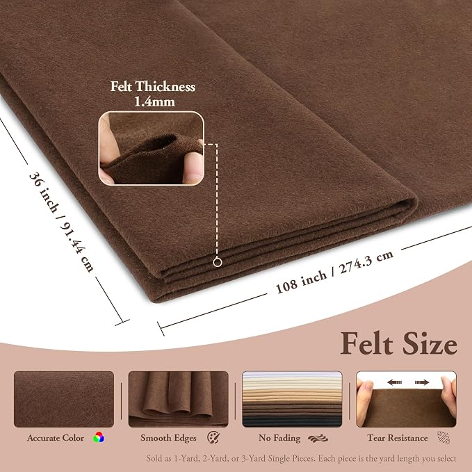 Chocolate Brown Fabric Sheet 108" X 36", 1.4mm Thick Large Soft Durable