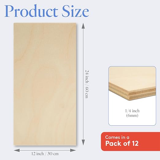 6 mm Baltic Birch Plywood 1/4 x 12 x 24 Inch, Box of 12 B/BB Grade Craft Wood