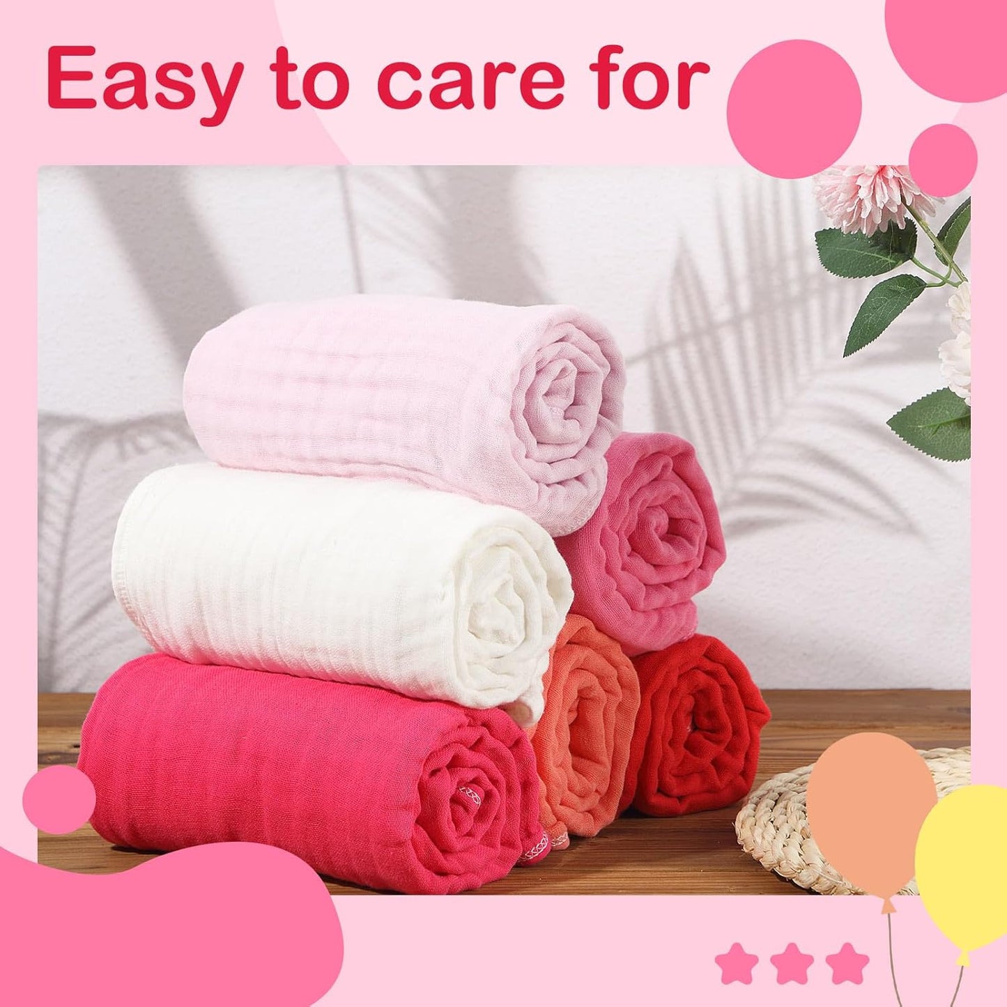 Peryiter 6 Pcs Muslin Hooded Baby Towels, 32"x 32" Cotton Newborn Bath Towel Muslin Infant Baby Blankets Absorbent Unisex Newborn Registry Gift Essentials for Girls Boys (Pink)