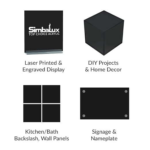 SimbaLux Acrylic Sheet Black Opaque Cast 12” x 12” 1/8” Thick, 2 Pack | Square