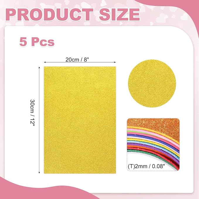 MECCANIXITY 5 Sheets Yellow Shiny Foam Sheets, 8 Inch x 12 Inch Sparkle EVA
