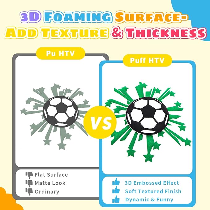 Puff Vinyl Heat Transfer-18 Pcs Puff HTV Heat Transfer Vinyl Sheets Assorted