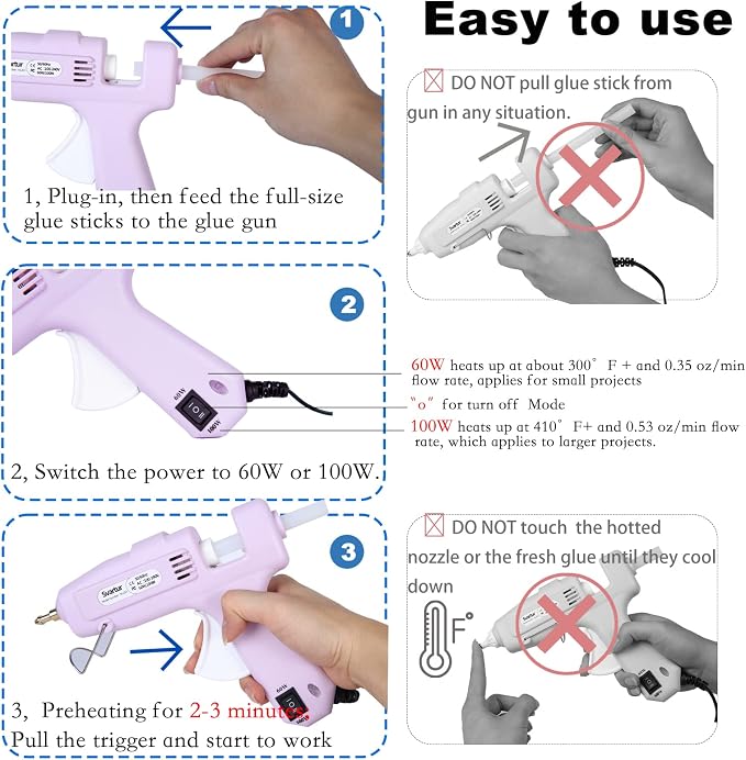 Full Size Hot Glue Gun with 60W/100W/OFF Switch, 9.8ft Extra-long Power Cord