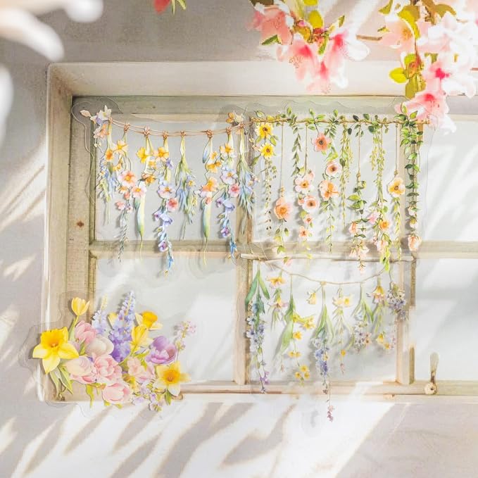 Hanging Floral PET Stickers Set, Journaling, DIY Crafts, and Art Supplies
