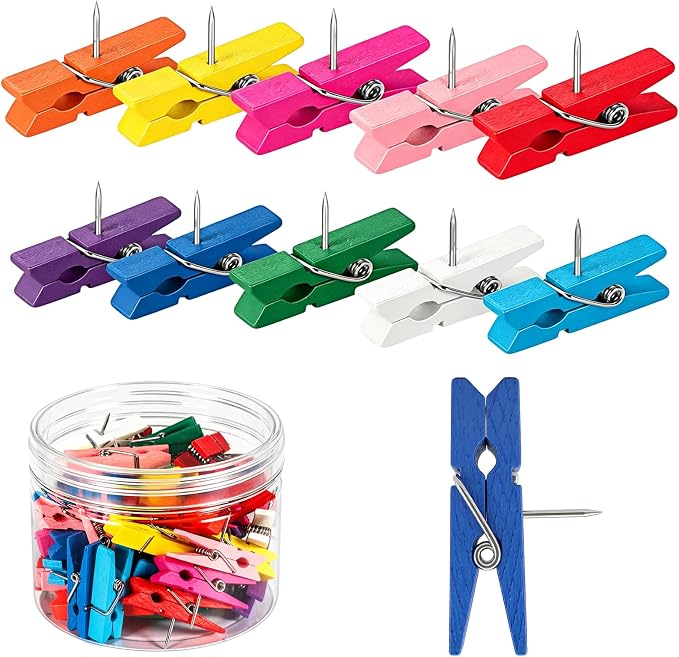 Push Pin with Wooden Clips