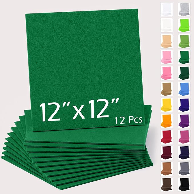 12"x12" Felt Sheets for Crafts, 2mm Stiff Felt Fabric Kelly Green | 2mm Thick