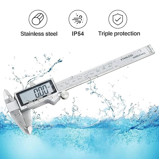 Digital Caliper Measuring Tool, IP54 Waterproof Stainless Steel Vernier Caliper
