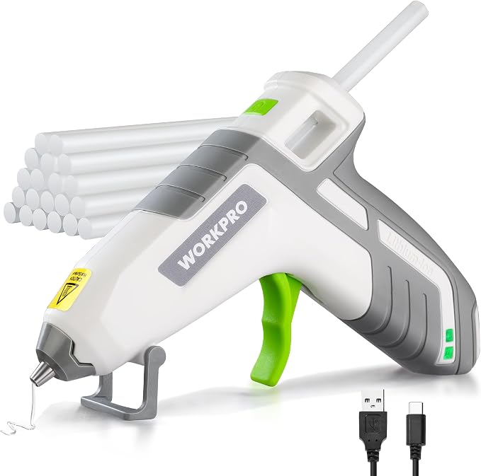 WORKPRO 3.6V Cordless Hot Glue Gun, Fast Preheating, Smart Power-Off, USB-C