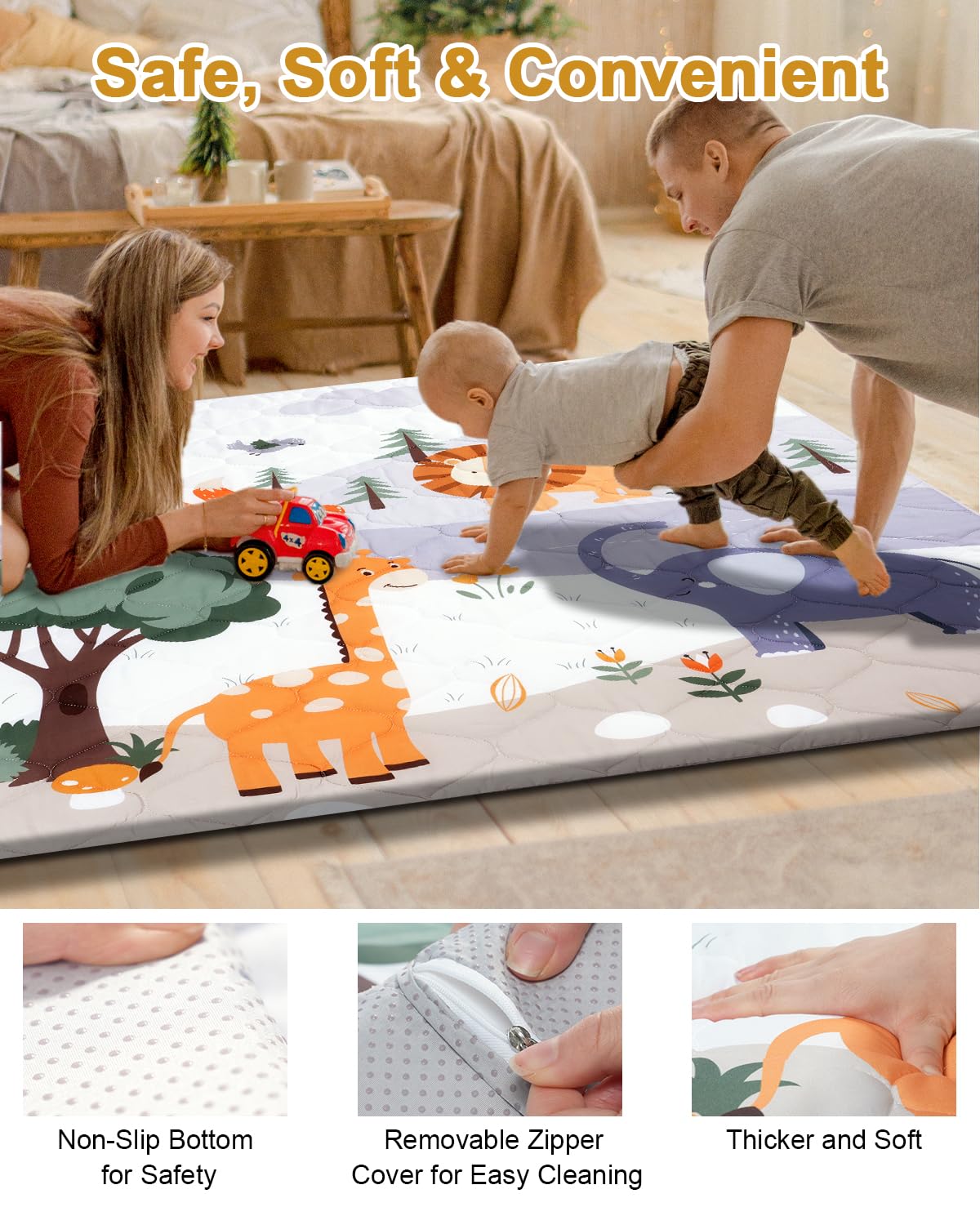 Premium Foam Baby Play Mat 47" x 47" – Removable & Machine Washable Cover, Extra Thick Padding Playpen Mat, Non-Slip Crawling Mat, Easy to Clean for Infants, Toddlers & Babies