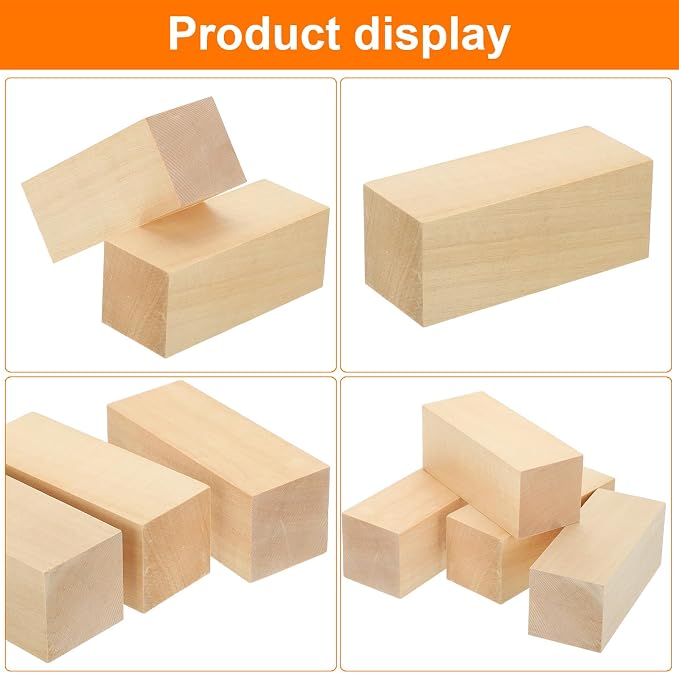 MECCANIXITY 4Pcs Basswood Carving Block, 1.6"x1.6"x4" Square Wooden Dowels