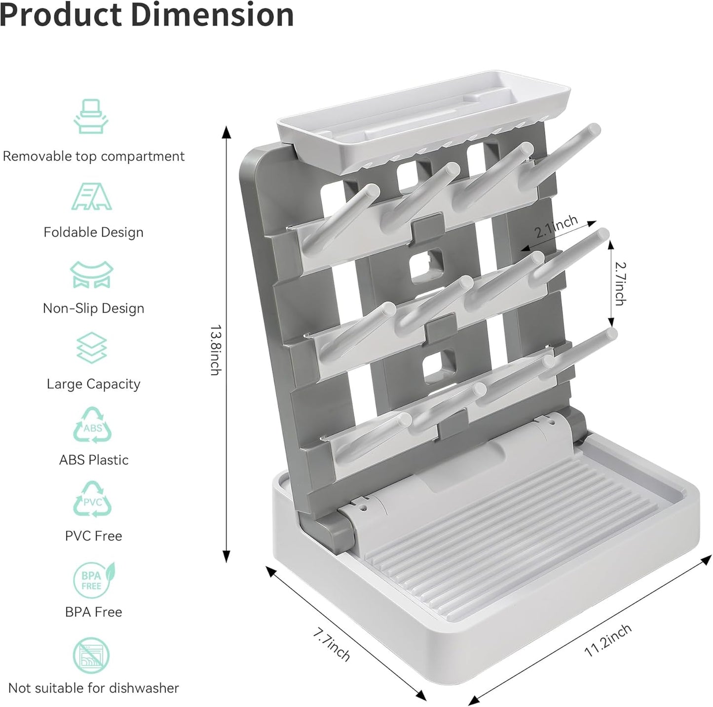 Baby Bottle Drying Rack, Vertical Standing Bottle Dryer Rack Holder-Space Saving Baby Bottle Drying Rack for Countertop-Holds Up to 12 Baby Bottles & Cup