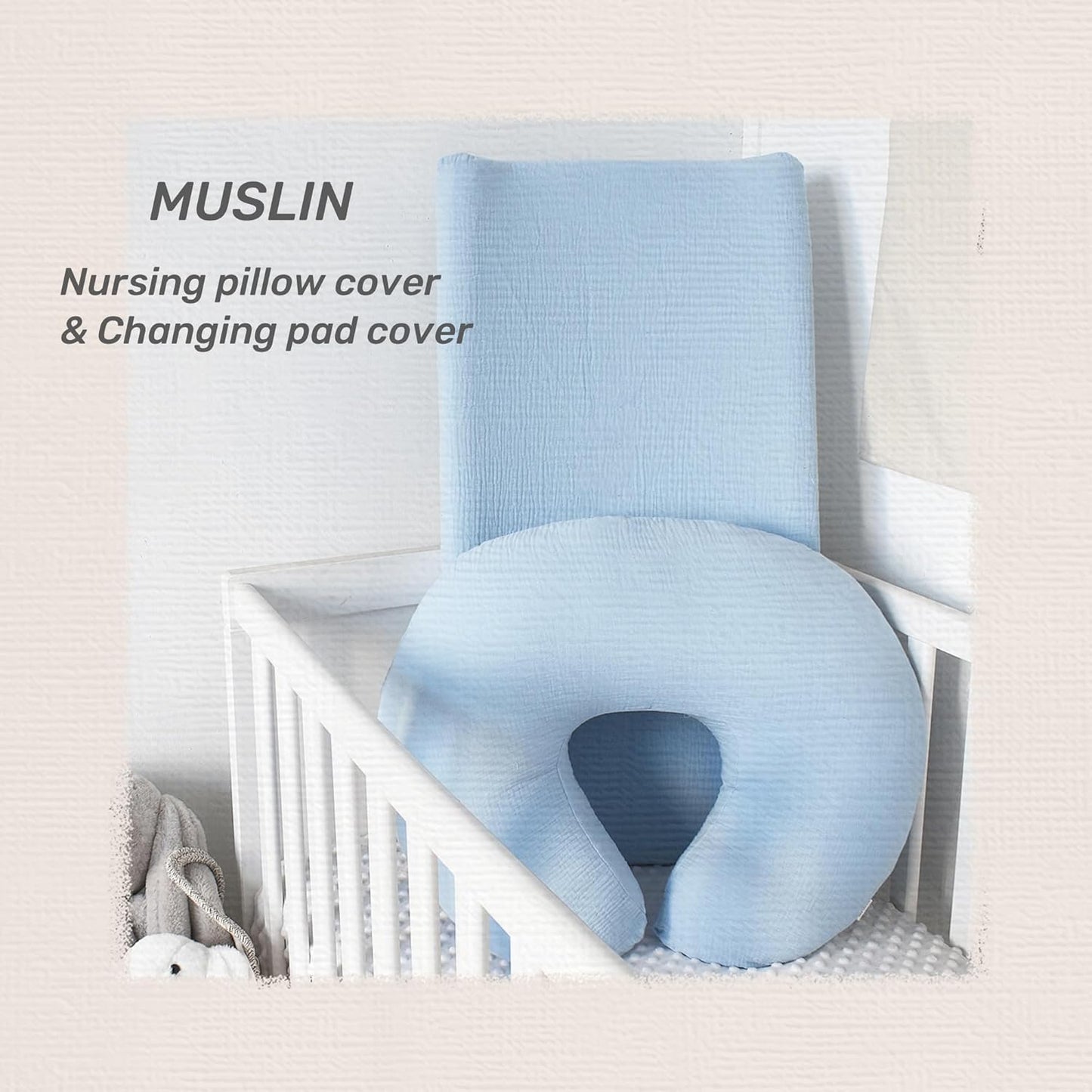 Owlowla Muslin Changing Pad Cover 2PACK,Soft Muslin Cotton Diaper Changing Pad Covers Changing Table Cover for Baby Boy Girl(Baby Blue&Olive)