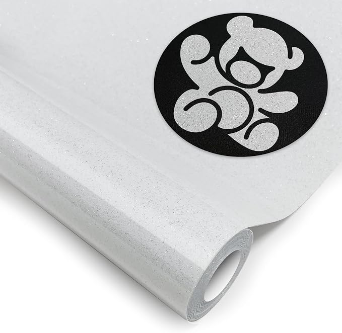 DUEUIOE White Glitter Heat Transfer Vinyl Roll
