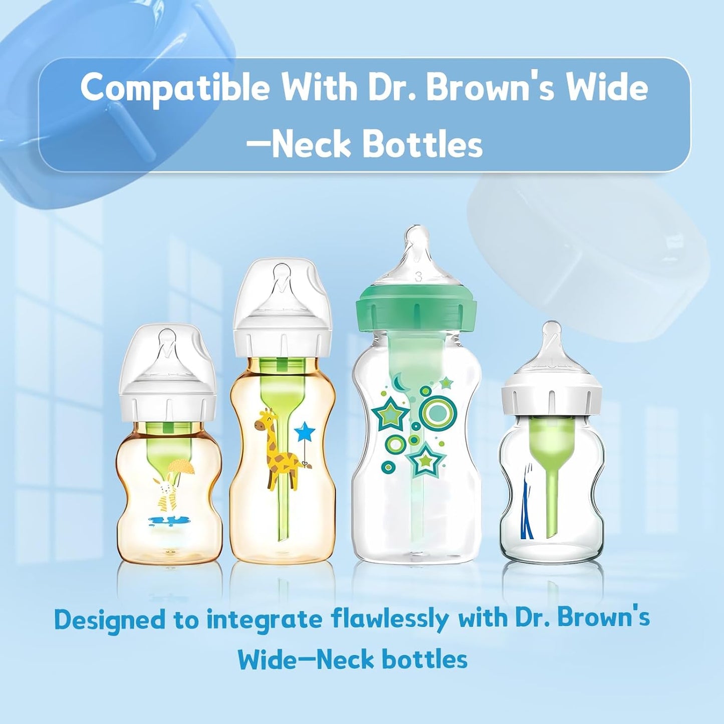 6pcs Wide Bottle Caps Compatible for Wide-Neck Natural Flow Dr Brown Bottles,BPA Free Travel and Storage Baby Bottle Lids Replacement Parts with Sealing Gasket for Baby Bottles Accessory (White)