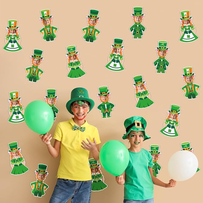 OBUSATT 60 Pcs St. Patrick's Day Leprechaun Hats Theme Cutouts Hat and Beard