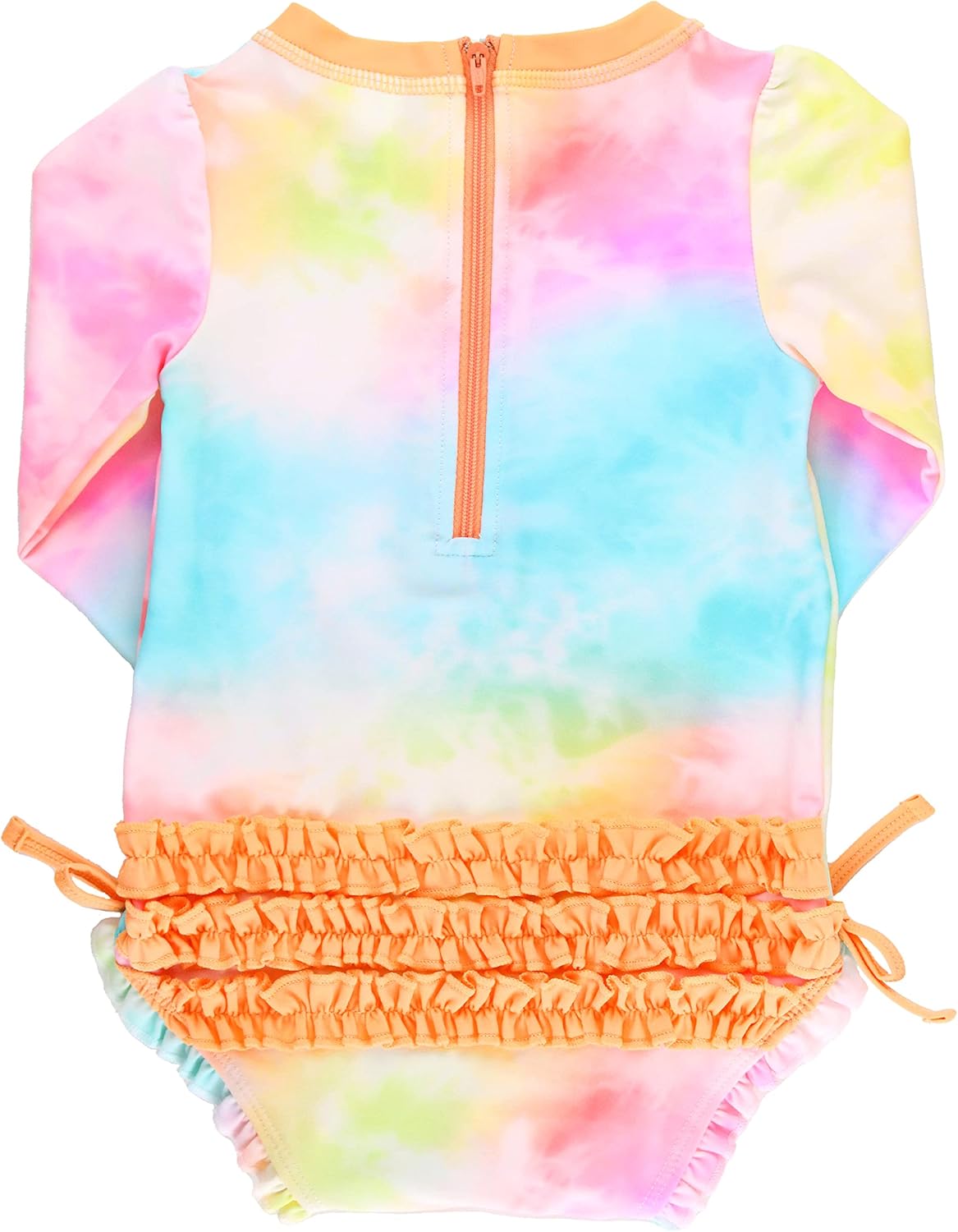 RuffleButts Baby Girls UPF 50+ Sun Protection Novelty Print Long Sleeve One Piece Rash Guard Swimsuit with Zipper