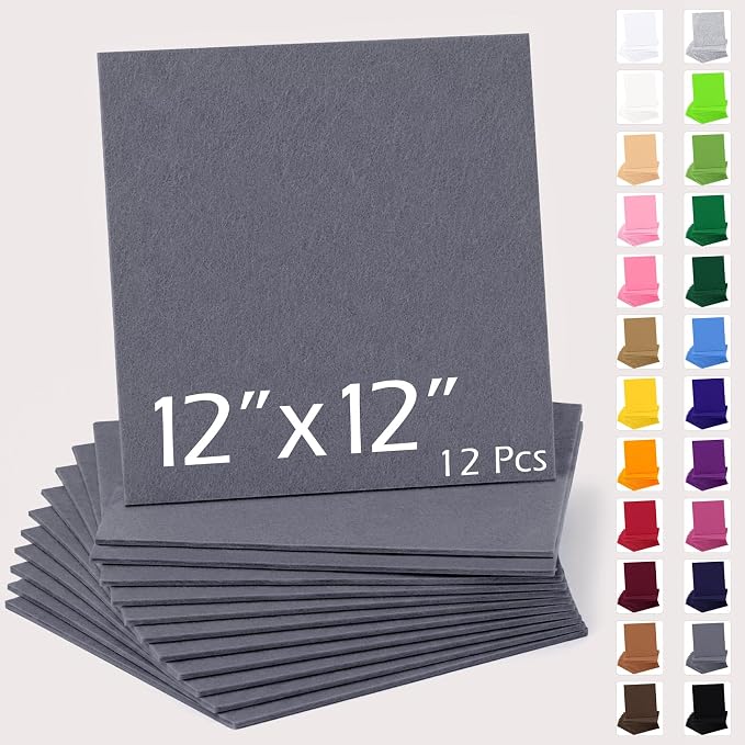 12" x 12" Felt Sheets for Crafts, 2mm Stiff Felt Fabric, Dark Gray | 2mm Thick