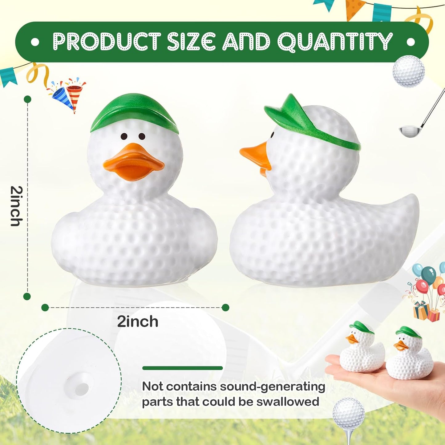 Deekin 100 Pcs Rubber Duck 2 Inch Bulk Sport Party Favors for Birthday Party Decorations Club Player Gift (Green Golf)