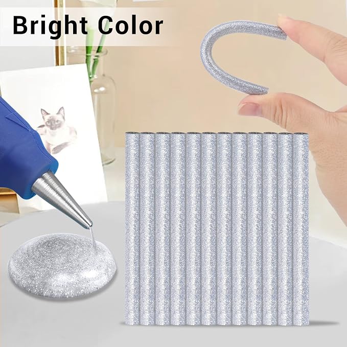 Manarty Glitter Silver Hot Glue Stick, Adhesive EVA Glue Sticks Standard