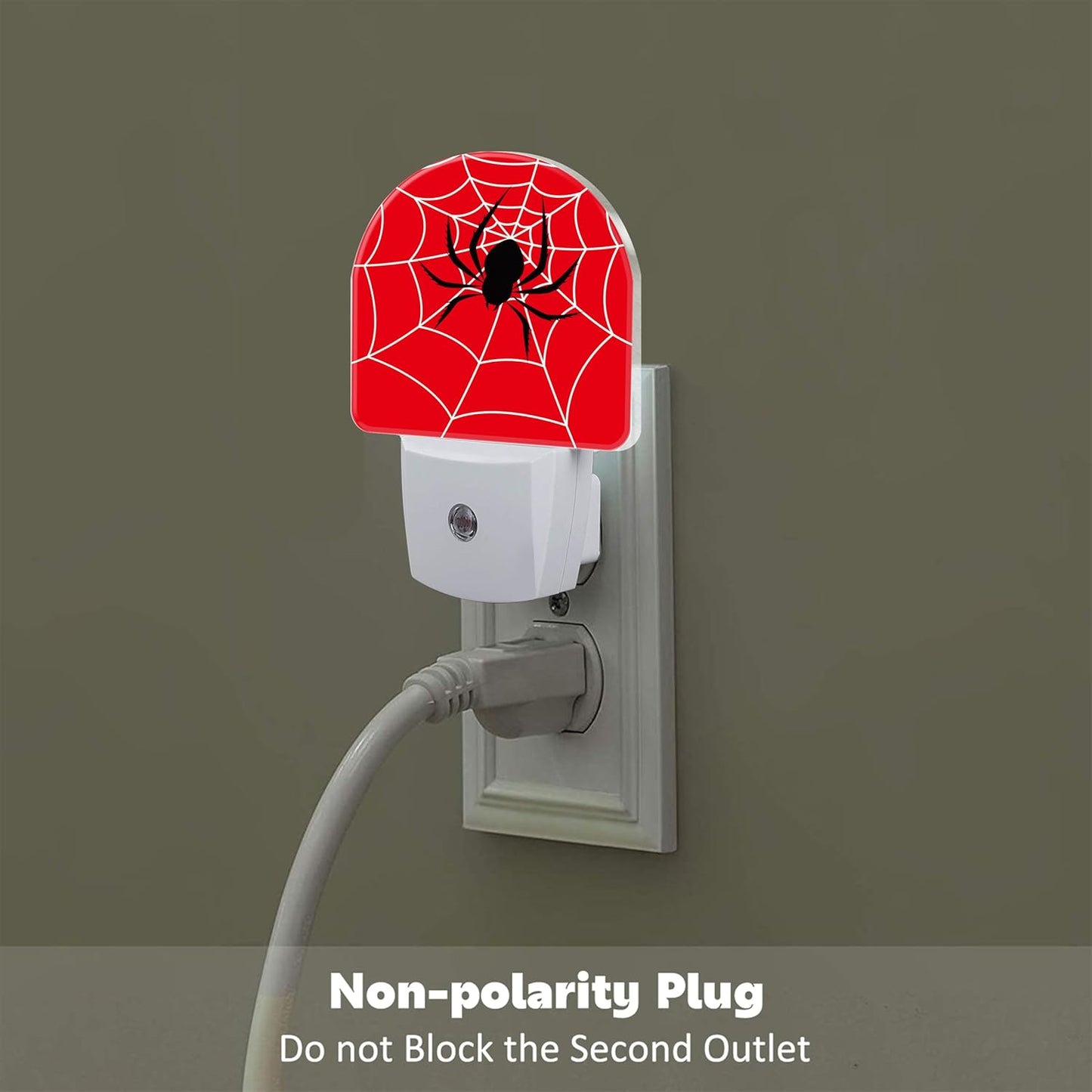 Red Spider Web Night Light Plug into Wall, Black Spider on Web Dusk to Dawn Night Light,0.5w Energy Saving Sleep Friendly Nightlights for Kids Boys Girls Home Decor