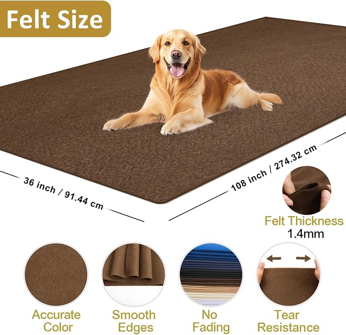 XSEINO Chocolate Brown Large Felt Fabric 108" X 36 ", 1.4 mm Thick Soft Felt