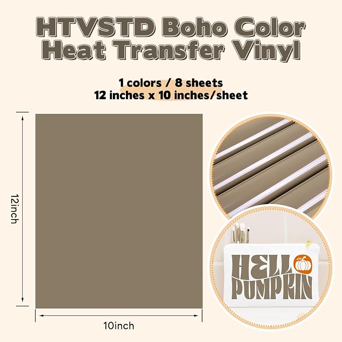 HTVSTD Dull Brown Boho HTV Heat Transfer Vinyl 8pcs 12×10in | Dark Boho