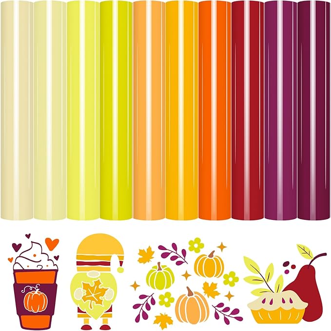 VINYL FROG 10 Sheets Fall Heat Transfer Vinyl Bundle 12"x10" Maroon & Orange &