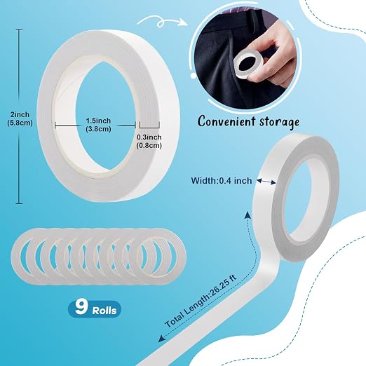 9 Rolls Double Sided Tape for Crafts, Strong Double-Sided Tape, Scrapbook Tape