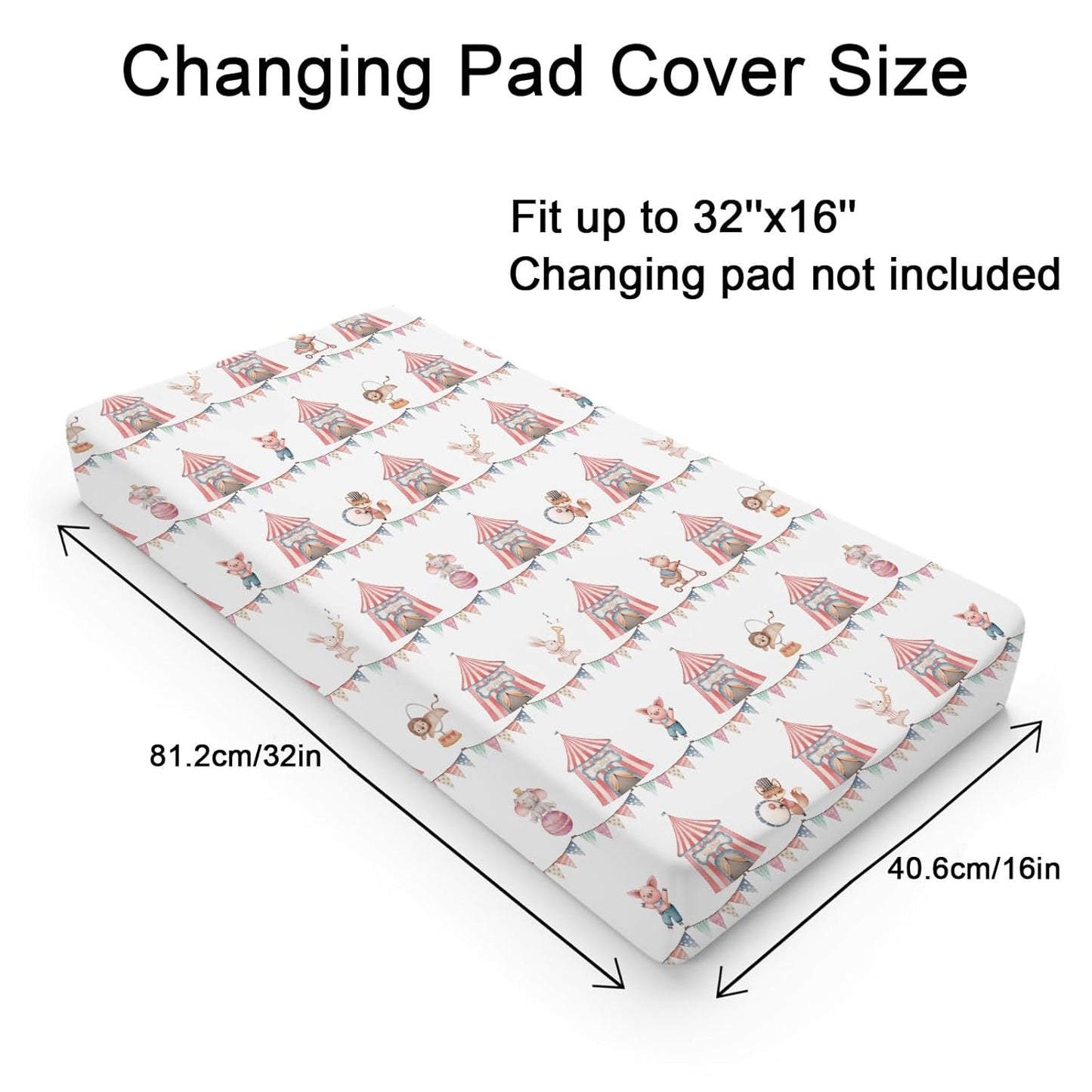 Watercolor Circus Animals Changing Pad Cover Cartoon Bear Lion Fox Bunny Elephant Pig Baby Diaper Change Table Sheets for Boy Girl Soft Stretchy Snug Fitted Changing Table Pad Mats 32''x16''