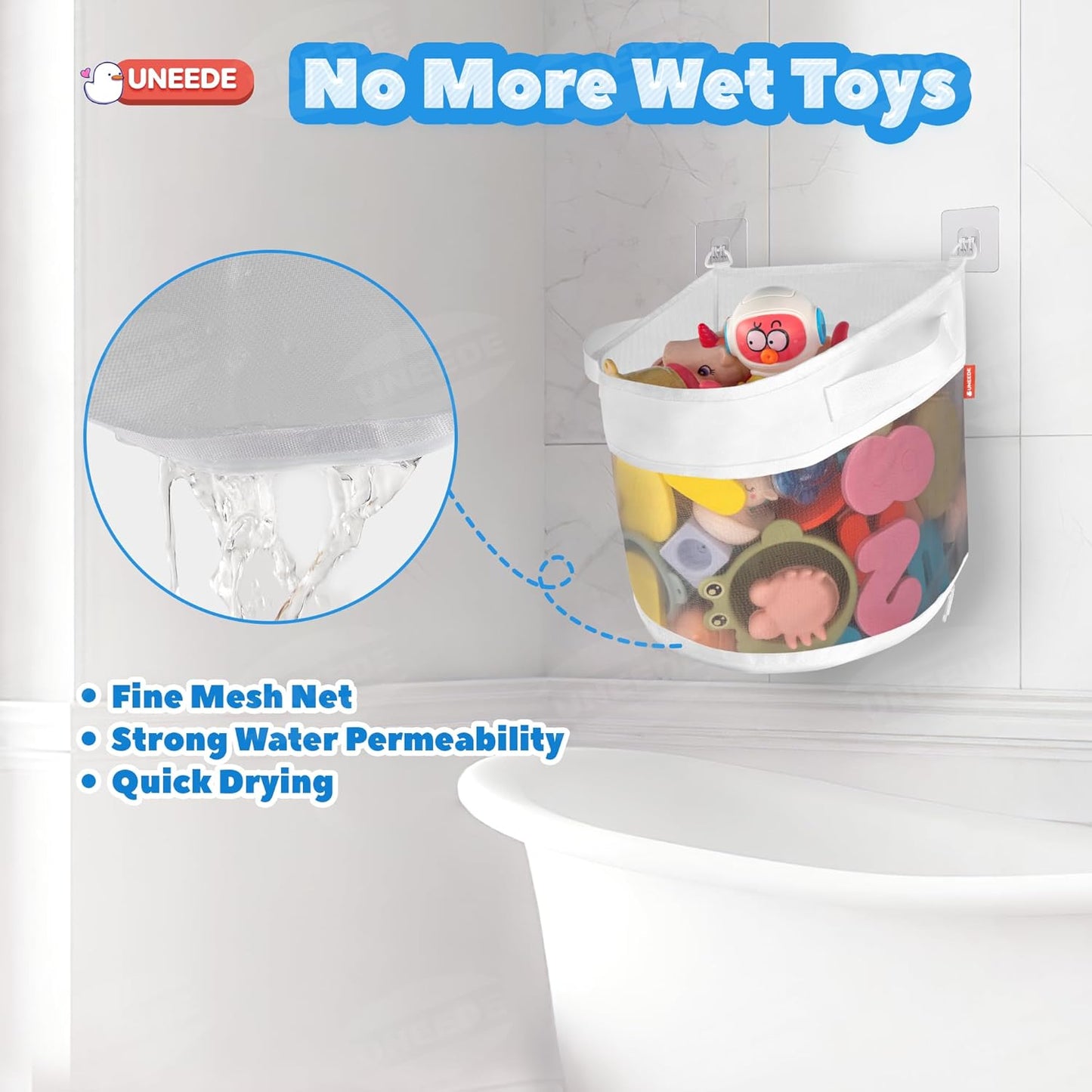 UNEEDE Bath Toy Organizer,4.15 Gallons Bathtub Toy Storage Organizer,Quick Access Bath Toy Holder For Bathtub,Baby Organizer And Storage,Quick Dry Baby Bath Toy Storage For Tub,Mesh Shower Caddy(Gray)