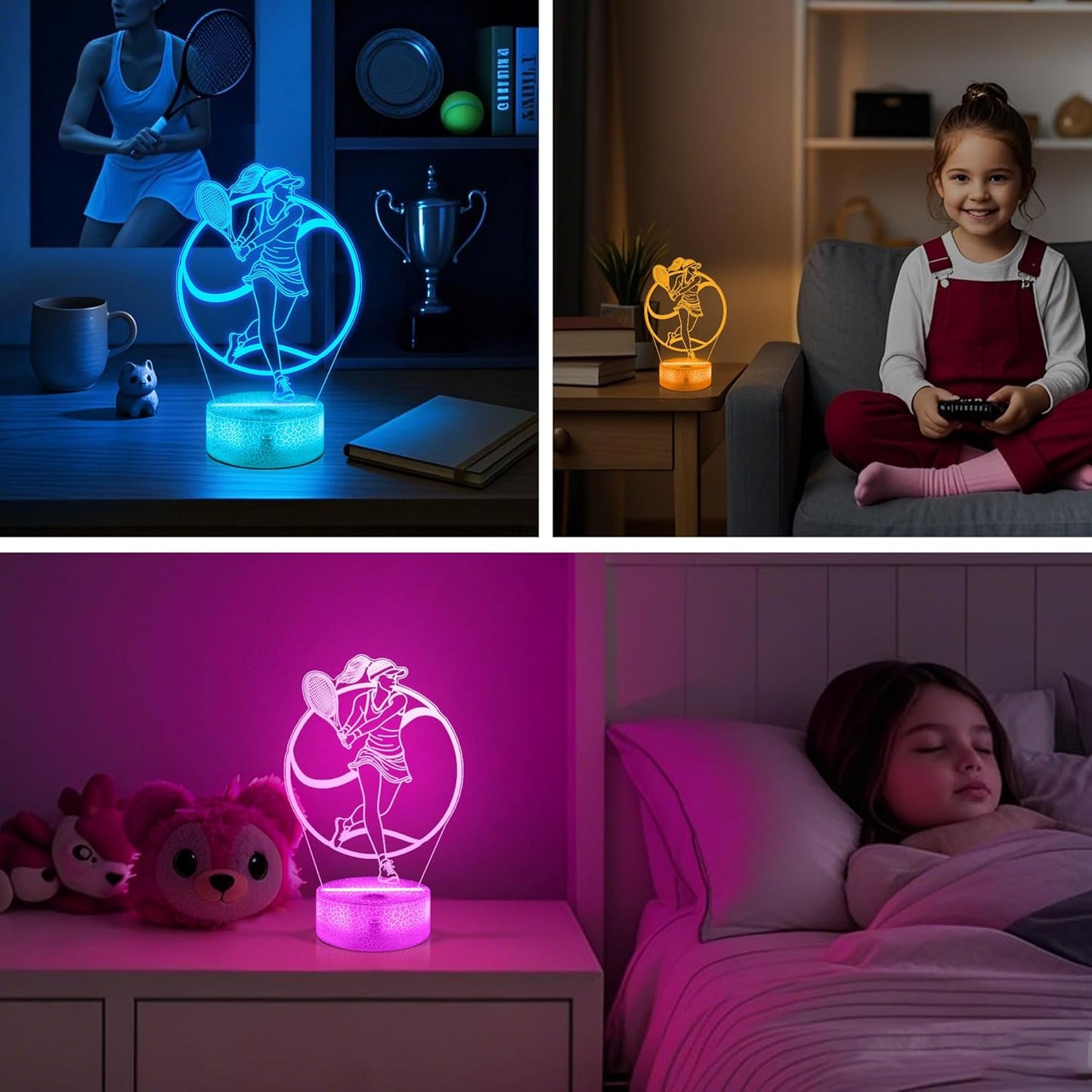 Tennis Gifts for Women & Girls, Light Up Tennis Night Light 3D Illusion Lamp with 16 Colors Remote Control,Tennis Accessories Decor for Women Friends Sports Fans Xmas Gifts