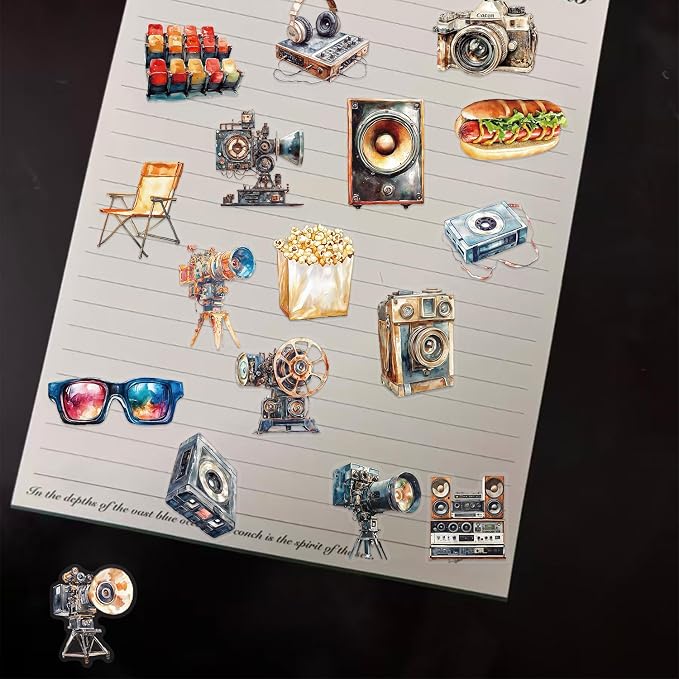 50 PCS Vintage Movie Stickers for Scrapbooking Journaling Junk Journal