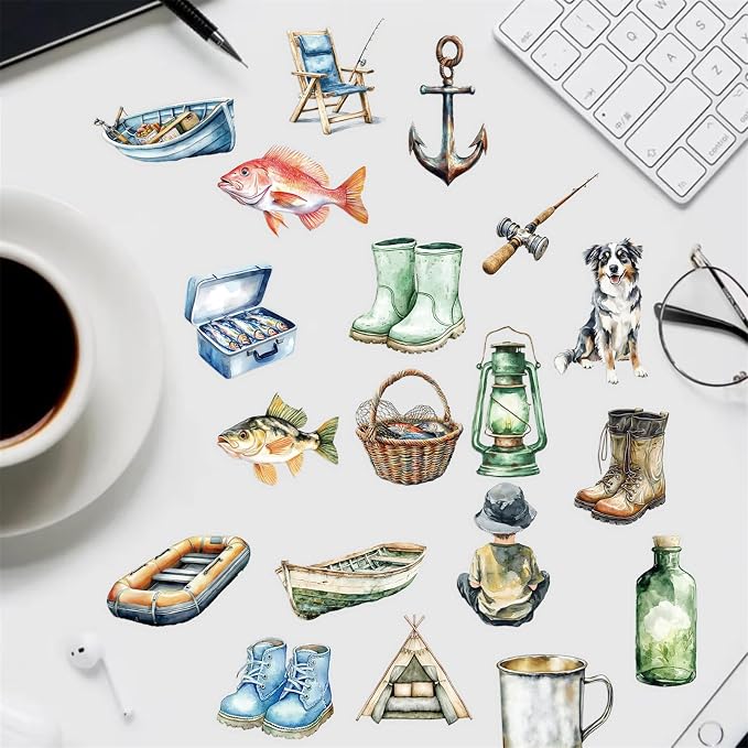 50 Cartoon Outdoor Fishing Stickers, Suitable