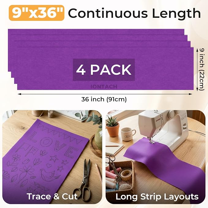 IONTACH 9" X 36" Soft Felt Sheets 1.6mm Thick | Acrylic Felt Fabric