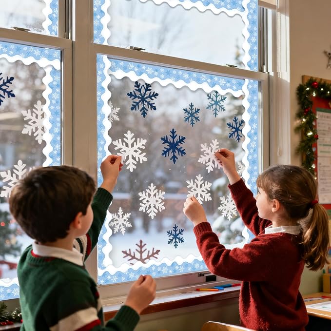 69 Feet Winter Snowflake Bulletin Board Borders, Scalloped Border Trim Holiday
