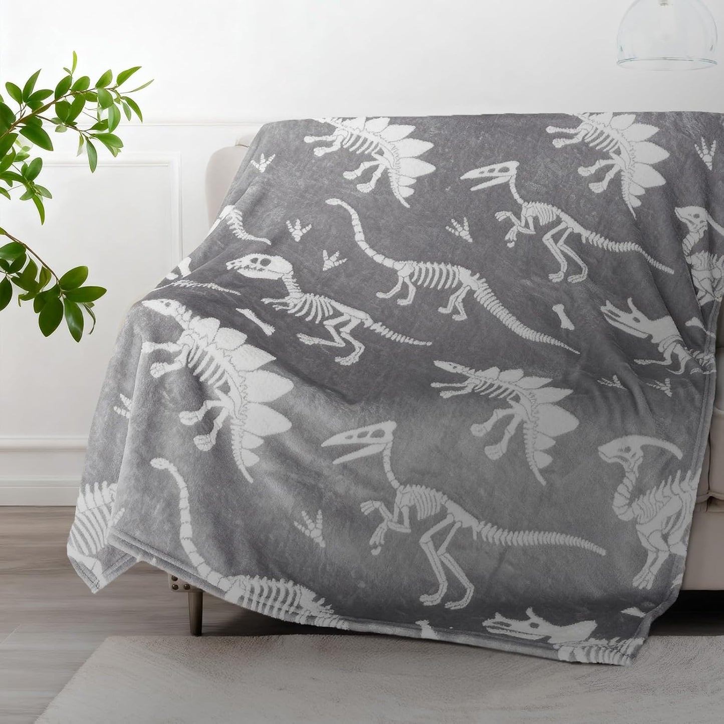 TEHALK Dinosaur Glow in The Dark Blanket for Boys/Girls/Toddler/Baby, Dinosaur Toys for Boy Age 3-12, Cute Funny Kids Throw Blanket for Birthday/Gifts 40"x 60"