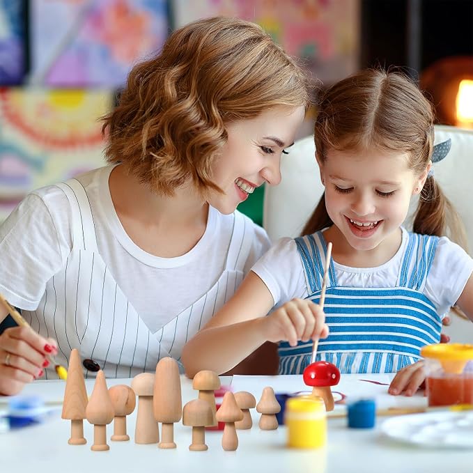 Kisangel 20pcs Mini Wood Mushrooms Wooden Trees Unpainted Little Pegs