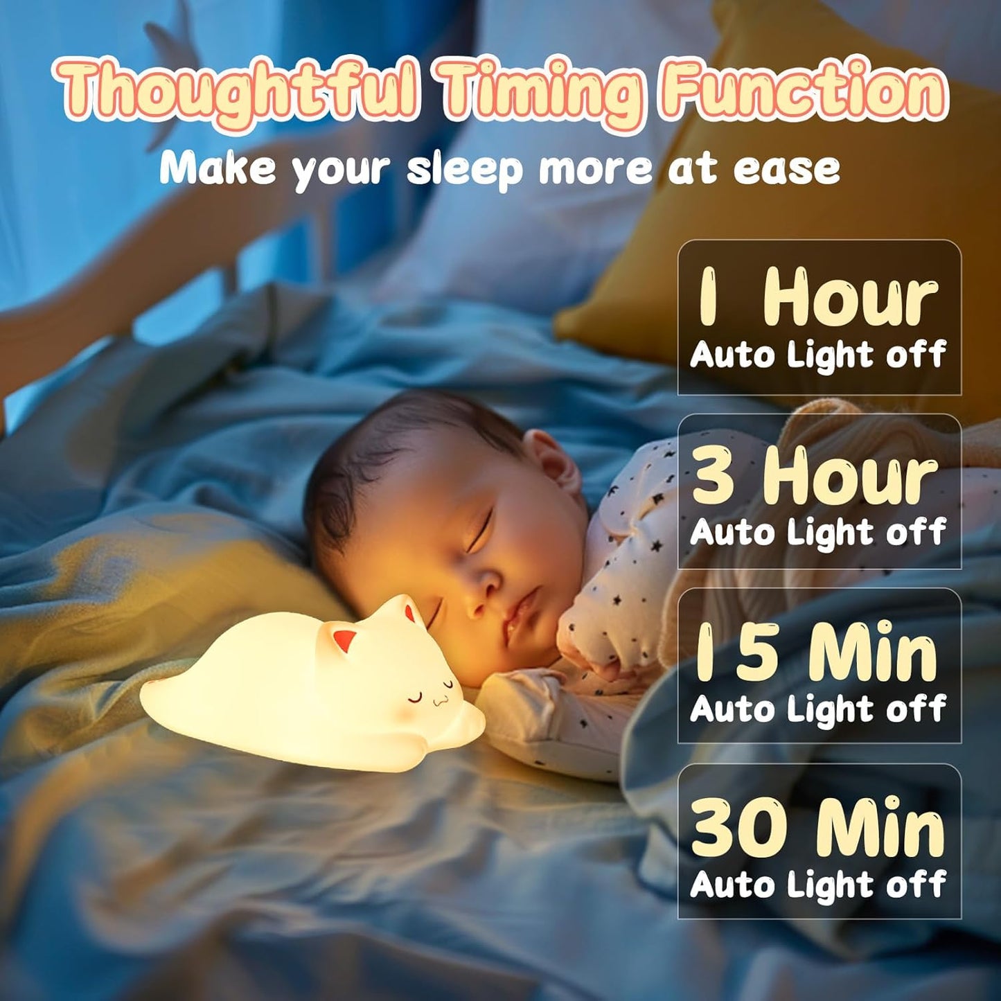 Tremdwoto Cat Night Light for Kids,Cute 7 Colors Baby Girl Squishy Night Lights Lamp with Timer Kitty Light Dimmable Nursery Lamp USB Charging Bedroom Deco Nightlight r，Gifts for Boys and Girls