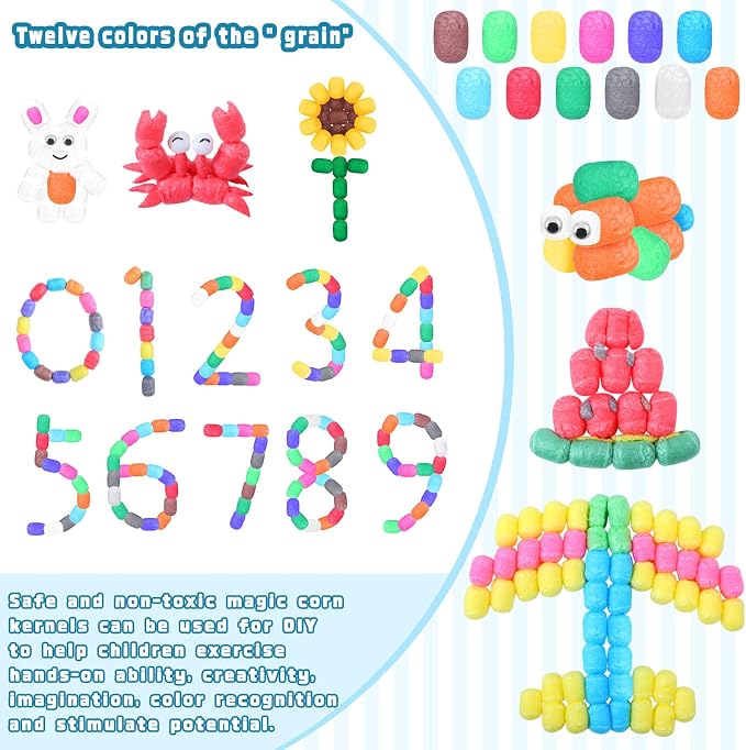 Junkin 1000 Pcs Magic Noodles Foam Crafts Puffs Corn Super Crafts Arts Kit Bulk