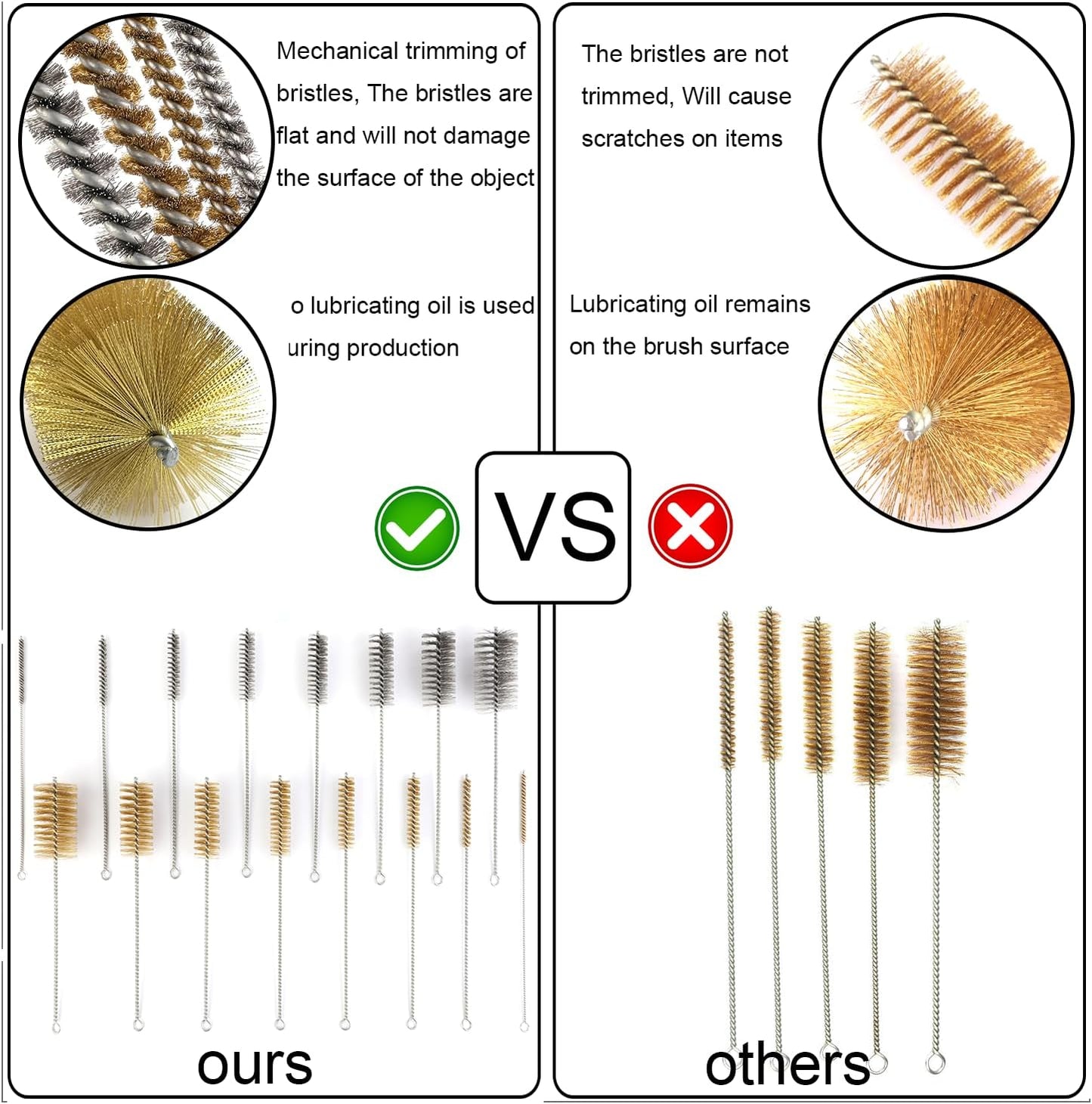 12 Inch Long Brass Tube Brushes for Pipe Cleaning Set with Brass Bristles, Tube Bottle Brush Kit, 8 Sizes for Auto Parts, Bottles, Guns, Tubes, Etc, Yellow, WMXX-BRASS-12