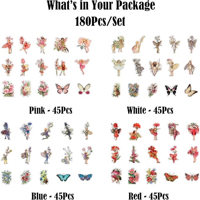 180Pcs Vintage Fairy Stickers Scrapbooking Floral Craft | High quality