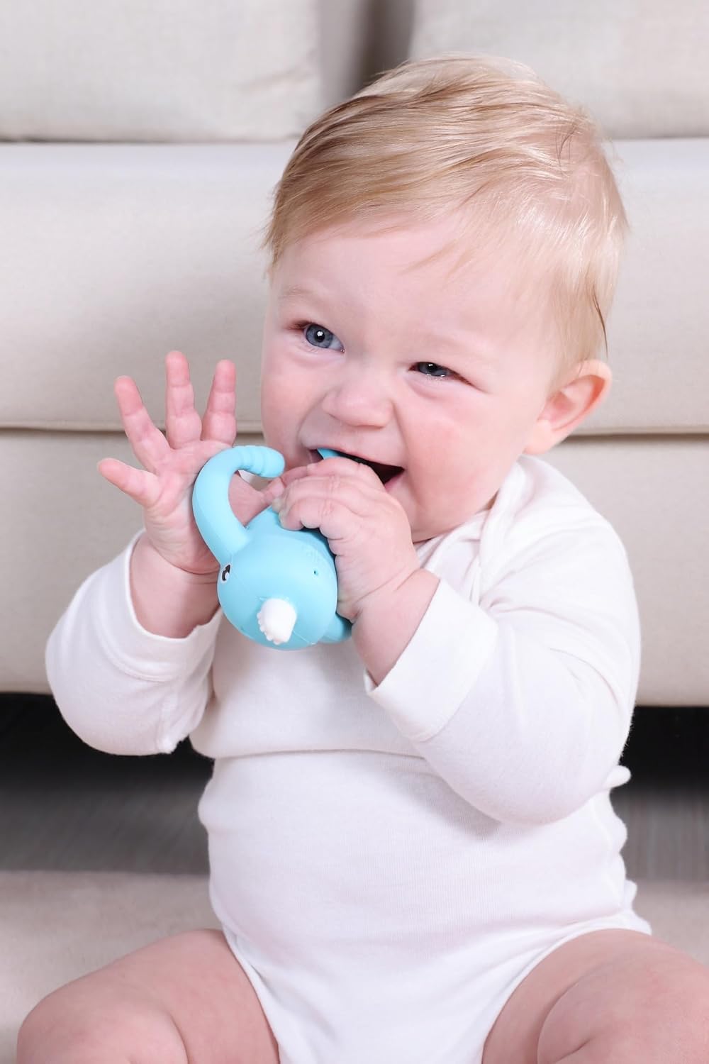 Smily Mia Narwhal Silicone Baby Teether for 3-6Months, Teething Toys 6-12Months, Best Toys for 4Months Babies, Sensory Toys for Teething Babies, Chew Toys for Teething Pain Relief, Blue