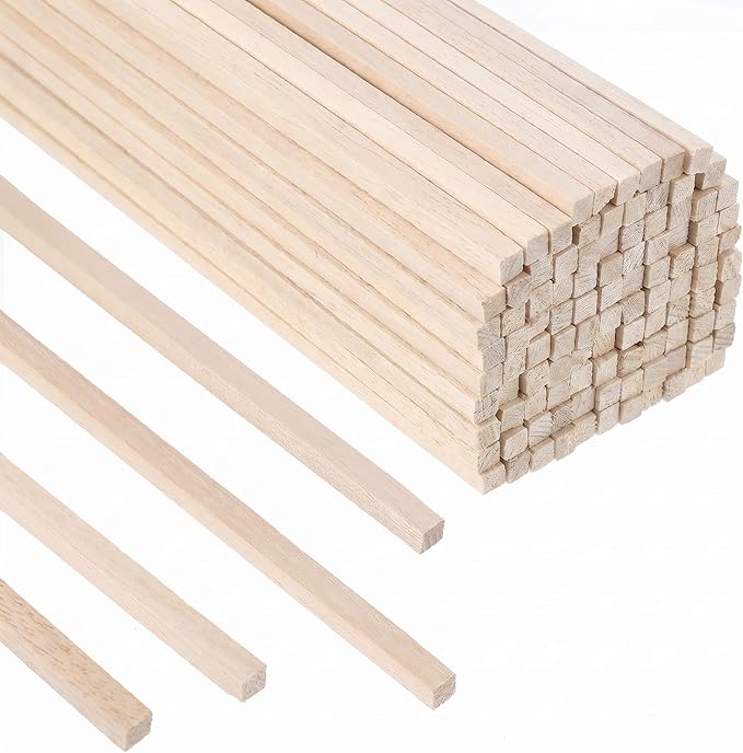 150 Pcs Balsa Wood Strips, 1/4 x 1/4 x 12 Inch, Unfinished Soft Wood Sticks