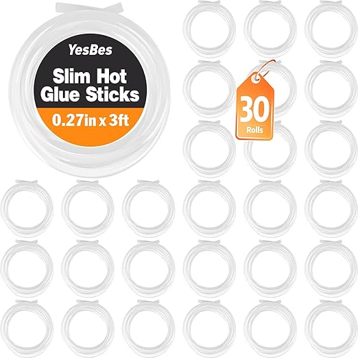 30 Pack Long Mini Hot Glue Stick Rolls, Each 3 FT Long x 0.27" Diameter Glue