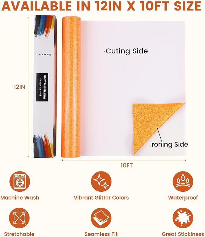Orange Glitter HTV Heat Transfer Vinyl